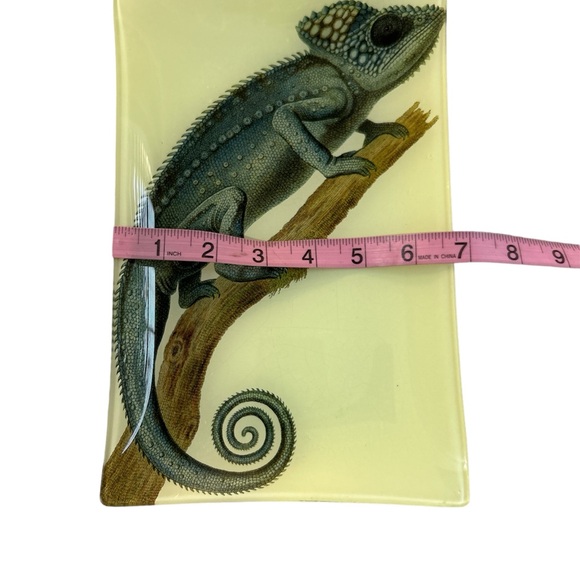 Pottery Barn Decorative Plate Camaleon Reptile Green 6.5”X10” Glass Art Decor - Picture 5 of 7